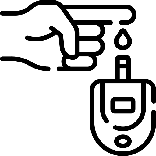 Glucose meter and fingertip icon representing everyday blood sugar balance