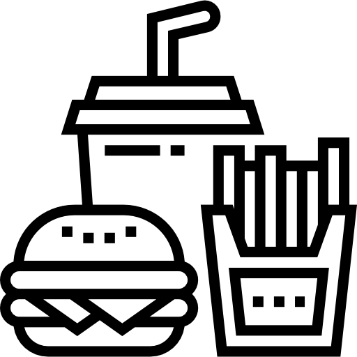 Burger, fries and soft drink icon representing sugar cravings
