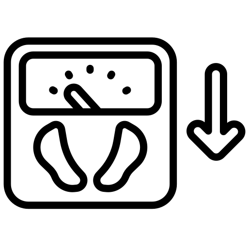 Bathroom scale with a downward arrow icon representing healthy weight management